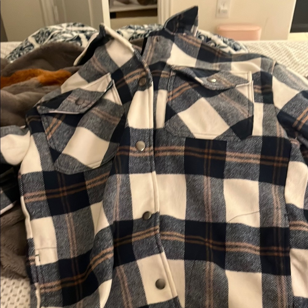 Blue and White Plaid Shirt Jacket